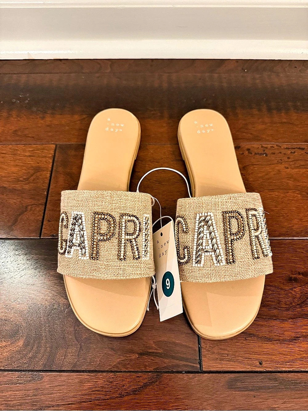 a new day Capri Beaded Slide Sandals in Tan US 9 NWT